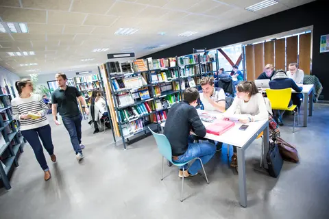 Étudiants dans une bibliothèque