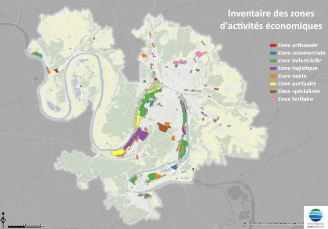 Carte des zones d'activité économiques de la métropole